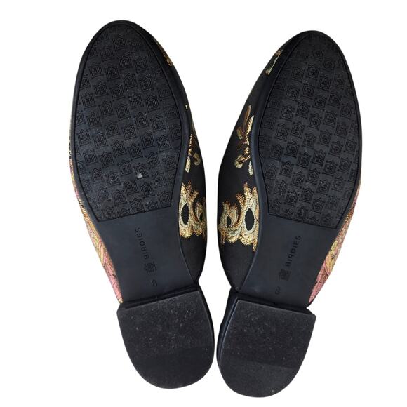 Birdies Flats Womens 8 Phoebe Floral Jacquard Mules Asian Black Gold Retro Glam - Picture 7 of 9